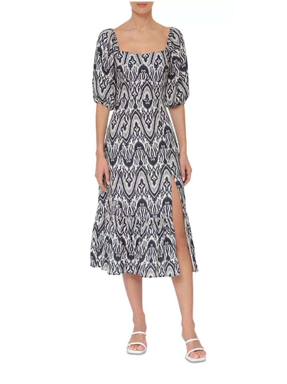 BAGATELLE COLLECTION WOMENS SIZE 8 DRESS PUFF SLEEVE IKAT MIDI DRESS BLUE NEW